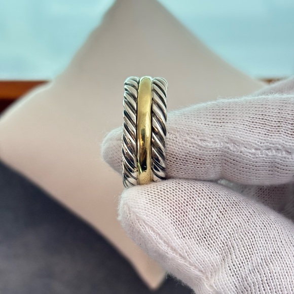 David Yurman 925 & 18k Gold Unisex Classic Cable Ring 10 - Picture 3 of 8